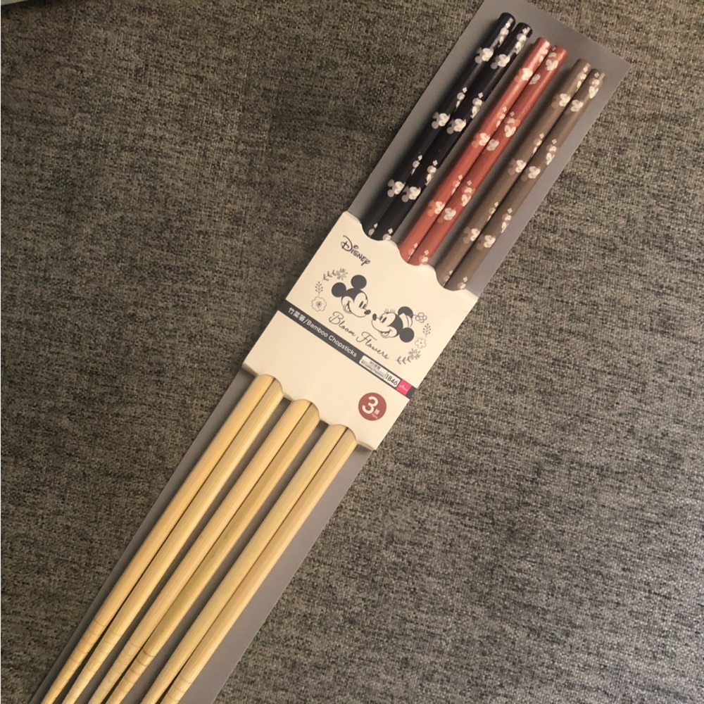 Disney Japan Chopsticks 3 pairs  Mickey Minnie Mouse Wood kimono Flowers sakura
